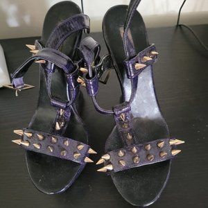 Purple and Black Spiked Snakeskin Wedge Heels